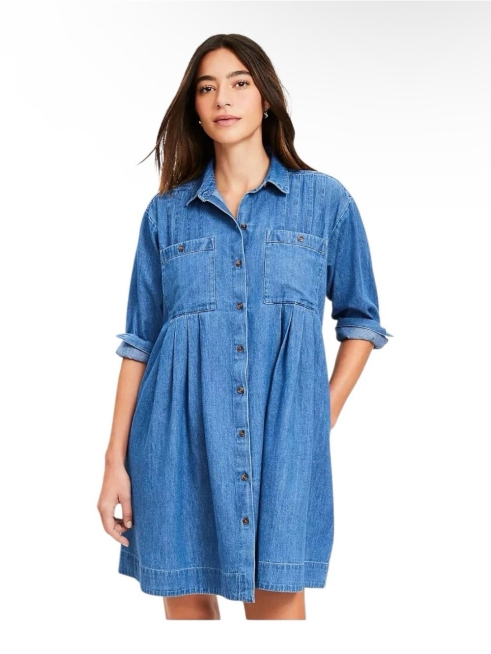 Loft Womens Blue Button Down Patch Pocket Teacher Work Denim Shirt Dress XL NWT